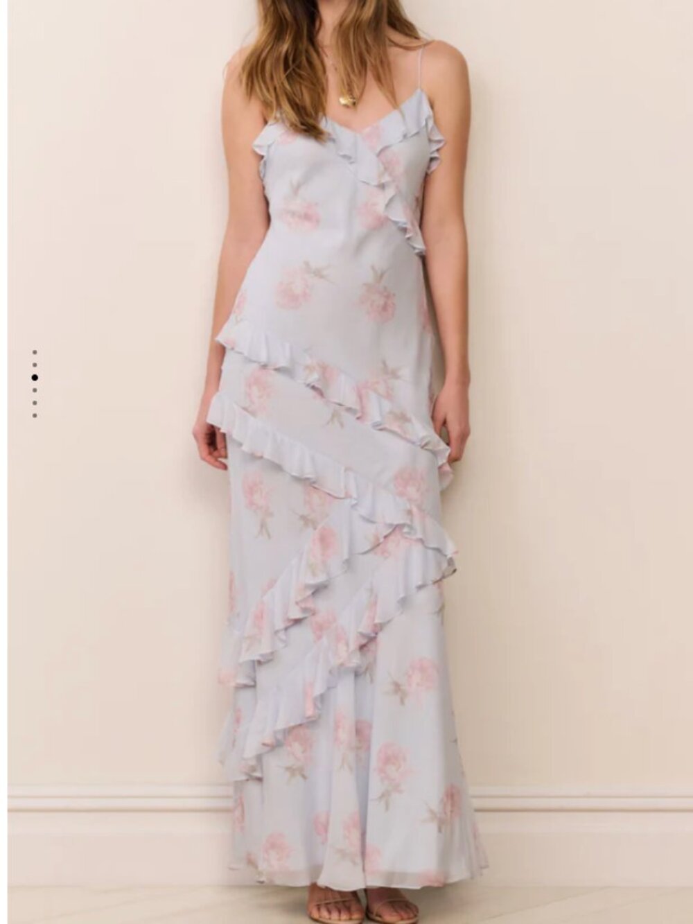 LoveShackFancy Rialto Floral Chiffon Maxi Dress Sale $765  Blue Roan